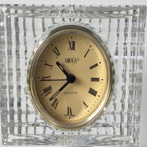 Mikasa Art Deco Vintage Table Shelf Desk Clock B Germany Crystal Semicylinder - Picture 2 of 11